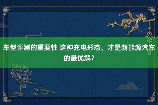 车型评测的重要性 这种充电形态，才是新能源汽车的最优解？