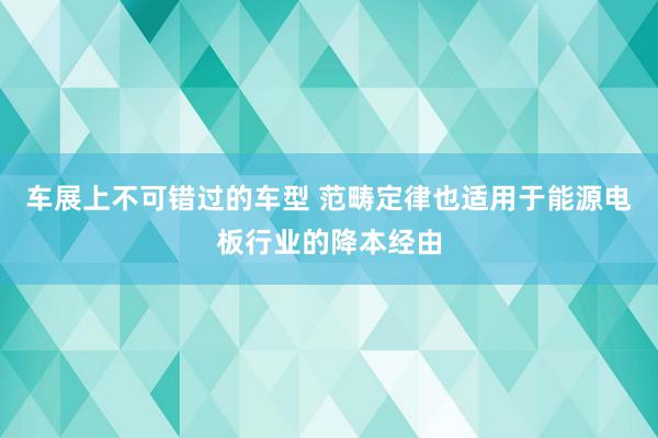 车展上不可错过的车型 范畴定律也适用于能源电板行业的降本经由