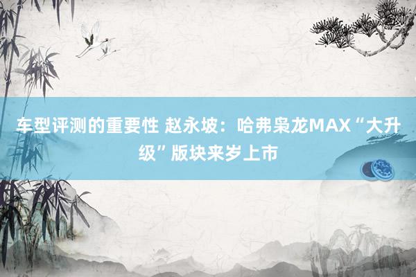 车型评测的重要性 赵永坡：哈弗枭龙MAX“大升级”版块来岁上市