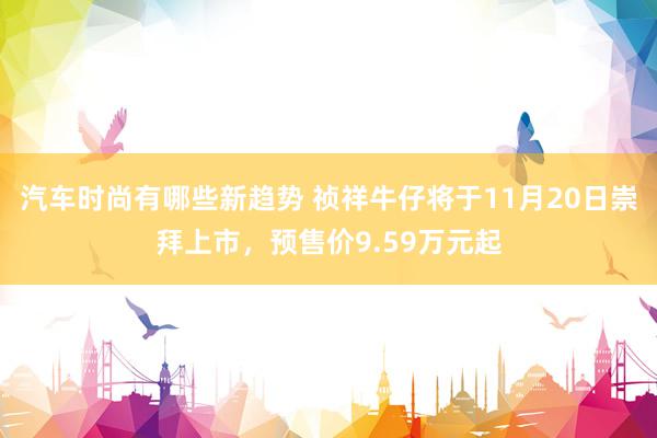 汽车时尚有哪些新趋势 祯祥牛仔将于11月20日崇拜上市，预售价9.59万元起